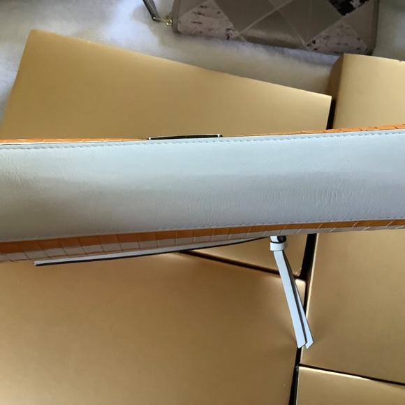 Coach Bleecker Embossed Woven Leather Pocket Clutch Bright Mandarin White NWOT - Picture 11 of 16